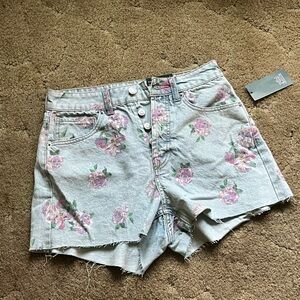 Wild Fable Blue and Pink Jean Shorts Floral Pattern